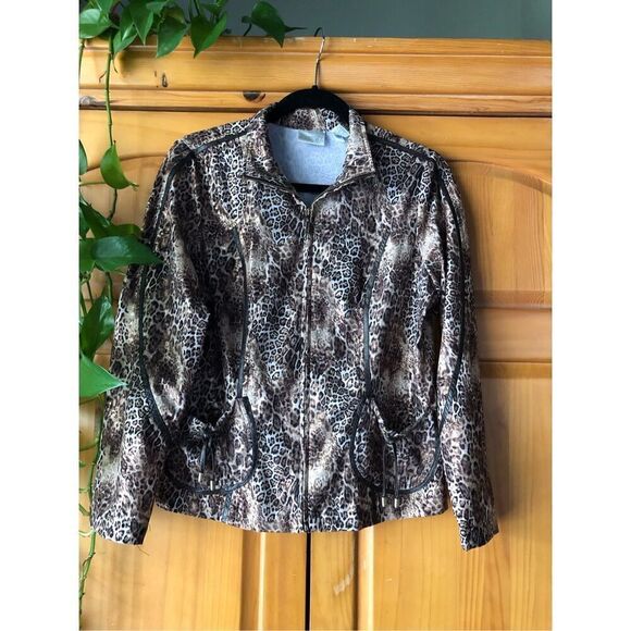 Zenergy By Chico’s Animal Print jacket zip SZ 0 - Picture 1 of 11